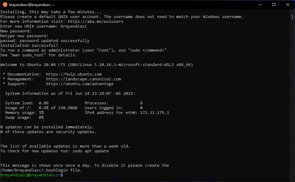Configuración inicial de Ubuntu en WSL