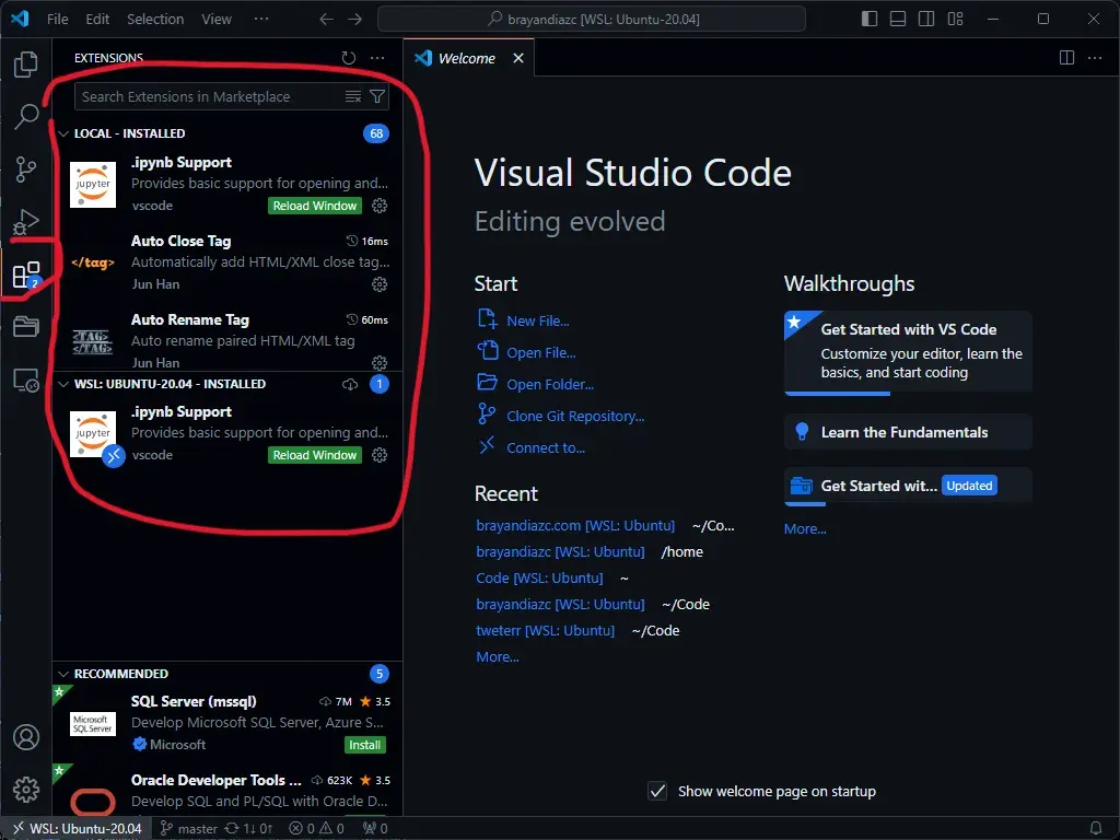 Instalar extensión en WSL