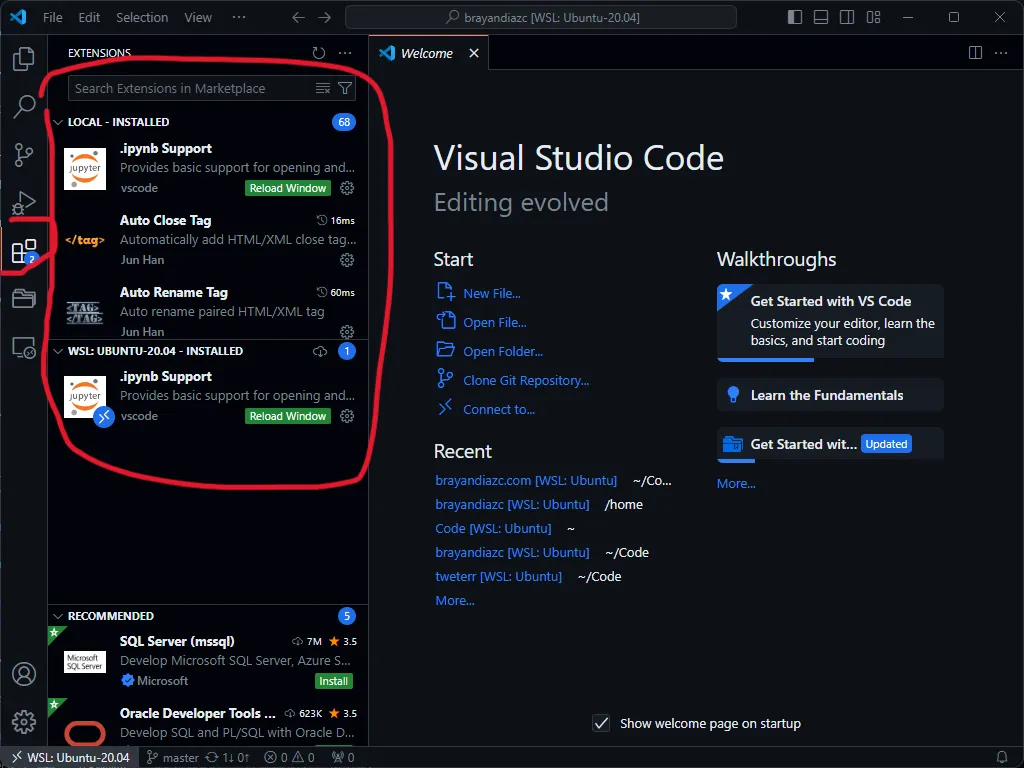 Instalar extensión en WSL